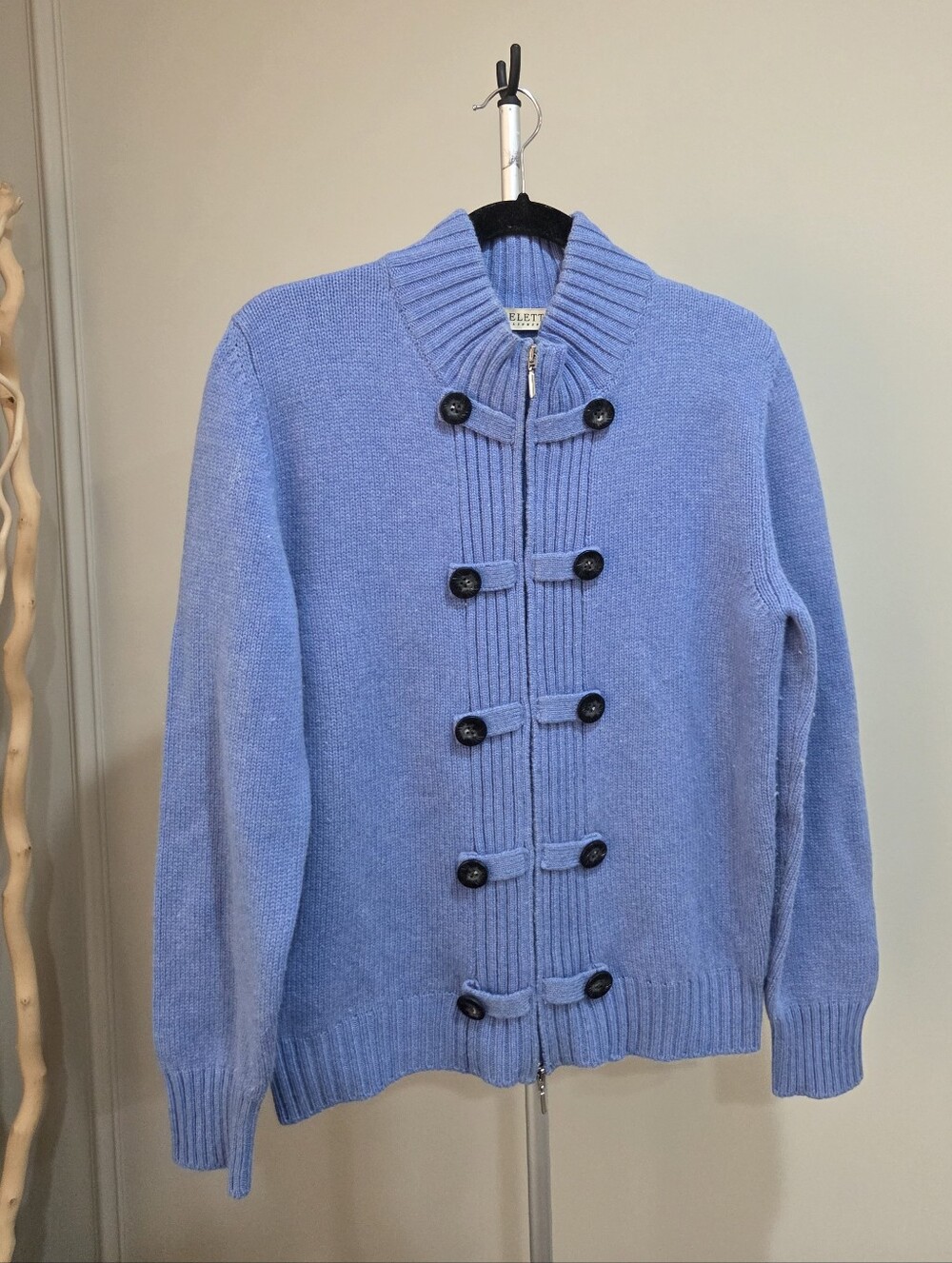 Seletti Women's Light Blue Zip-Up Knit Cardigan with Toggle Buttons Sz.M